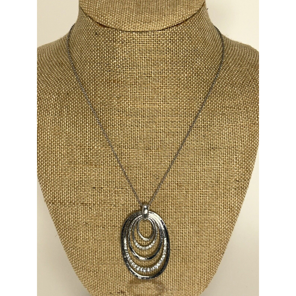 MCM Crown Trifari Silver Tone Oval Circles With Rhinestones Necklace